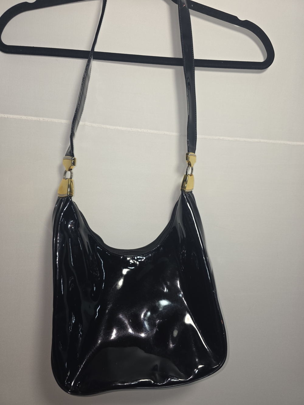 Koret Black Patent Shoulder Bag with Gold Hardware